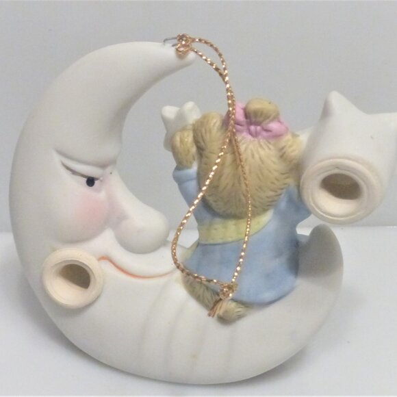 Nobel Ball BEAR MOON Christmas Ornament Light Up Hand Painted Vintage Teddy Bear - Picture 3 of 7